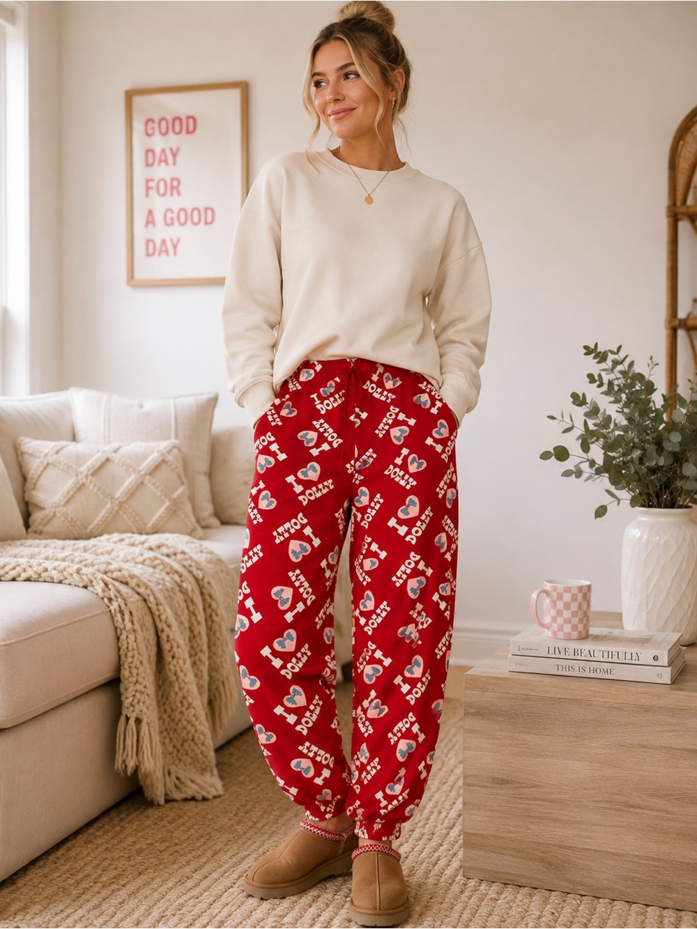 Cozy I Love Dolly Red Printed Lounge Pants Size XL